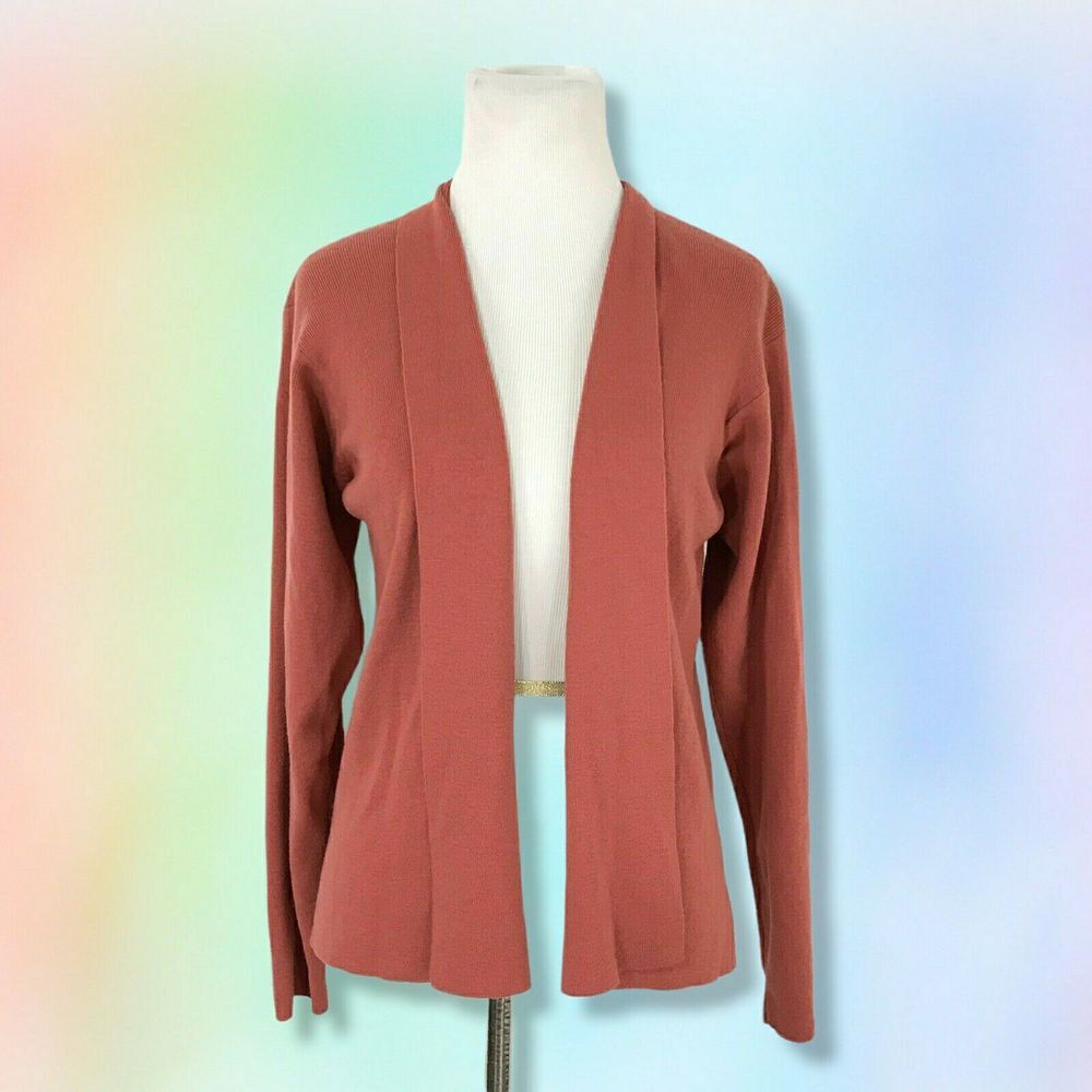 EILEEN FISHER Coral Washable Wool Open-Front Cardigan Size‎ S